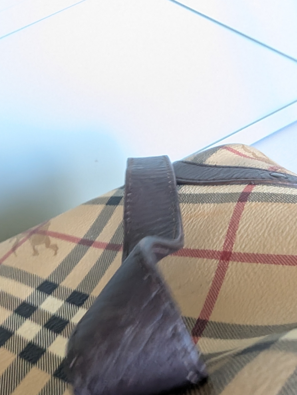 Burberry Beige Plaid Tote with Dark Brown Leather Trim - Picture 10 of 15